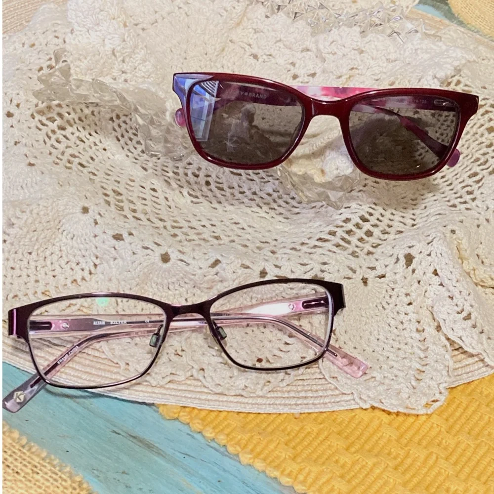 2 Pair Girls Eyewear Frames 1 plastic 1 Metal with Spring Hinges